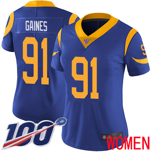 Los Angeles Rams Limited Royal Blue Women Greg Gaines Alternate Jersey NFL Football #91 100th Season Vapor Untouchable->women nfl jersey->Women Jersey